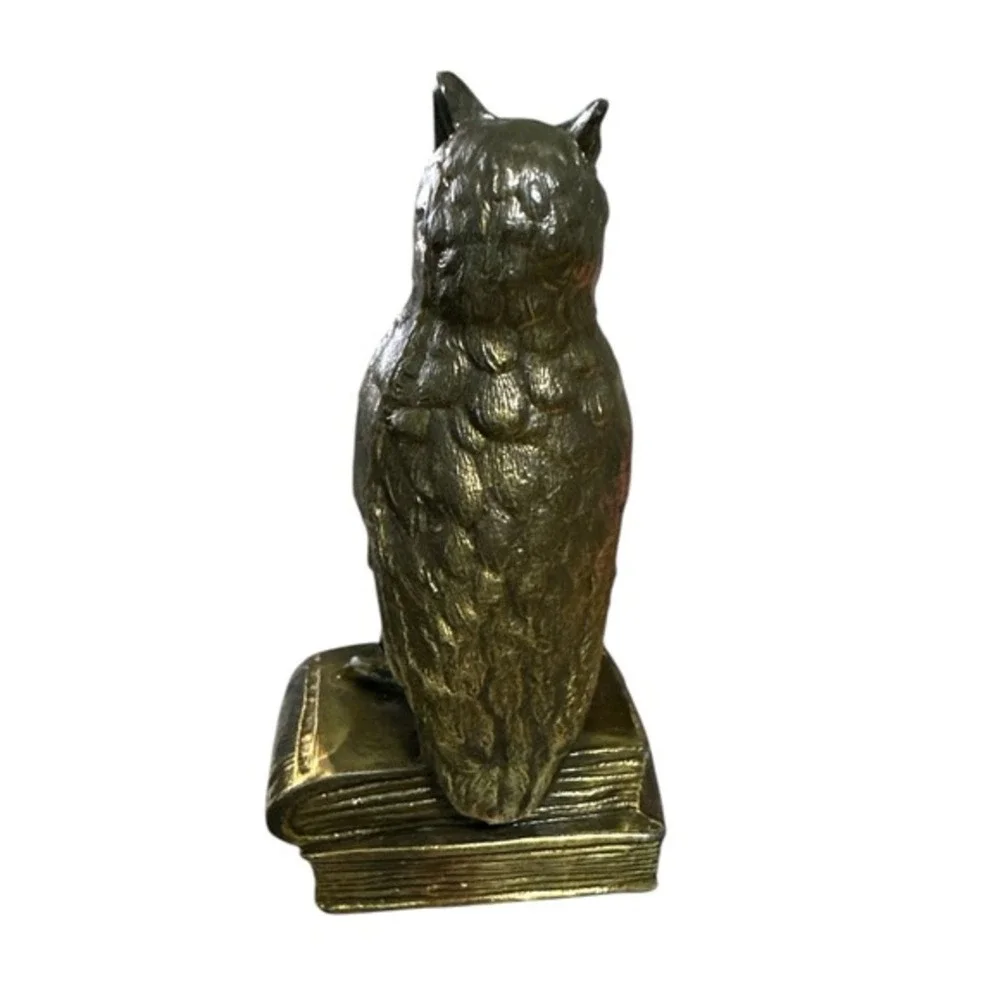Vtg Bronze Brass‎ Owl On Books Figurine Statue 4.75